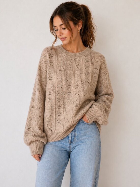 ANDREE BY UNIT Sweaters - $98 Andrée by Unit Chunky Knit Sweater Cream Beige 2X Cozy Textured Pullover